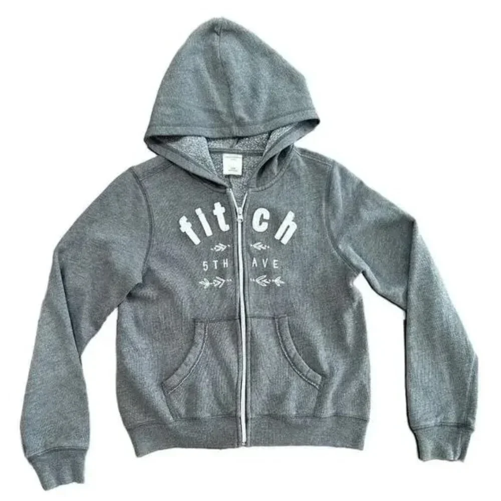 Abercrombie Kids Gray Zip Hoodie Girls L 14 Fitch 5th Ave School Sweatshirt